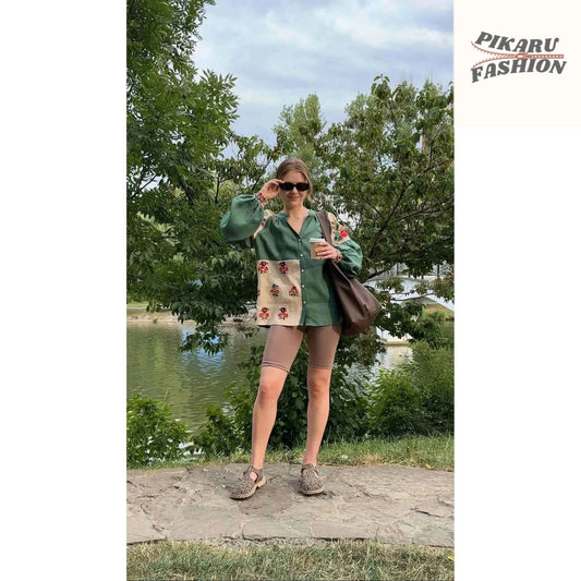 Linen Blouse Floral Embroidery / PIKARU FASHION - PIKARU FASHION