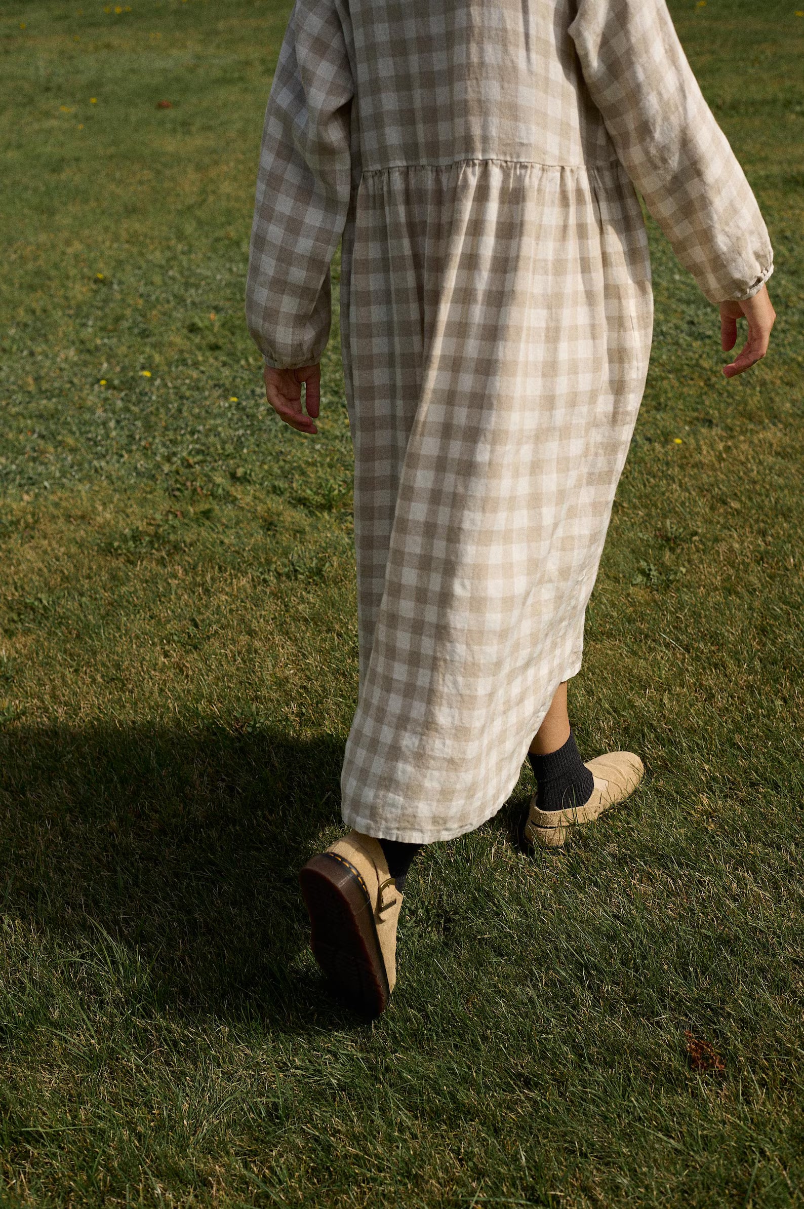 Margo natural grey gingham linen dress - PIKARU FASHION