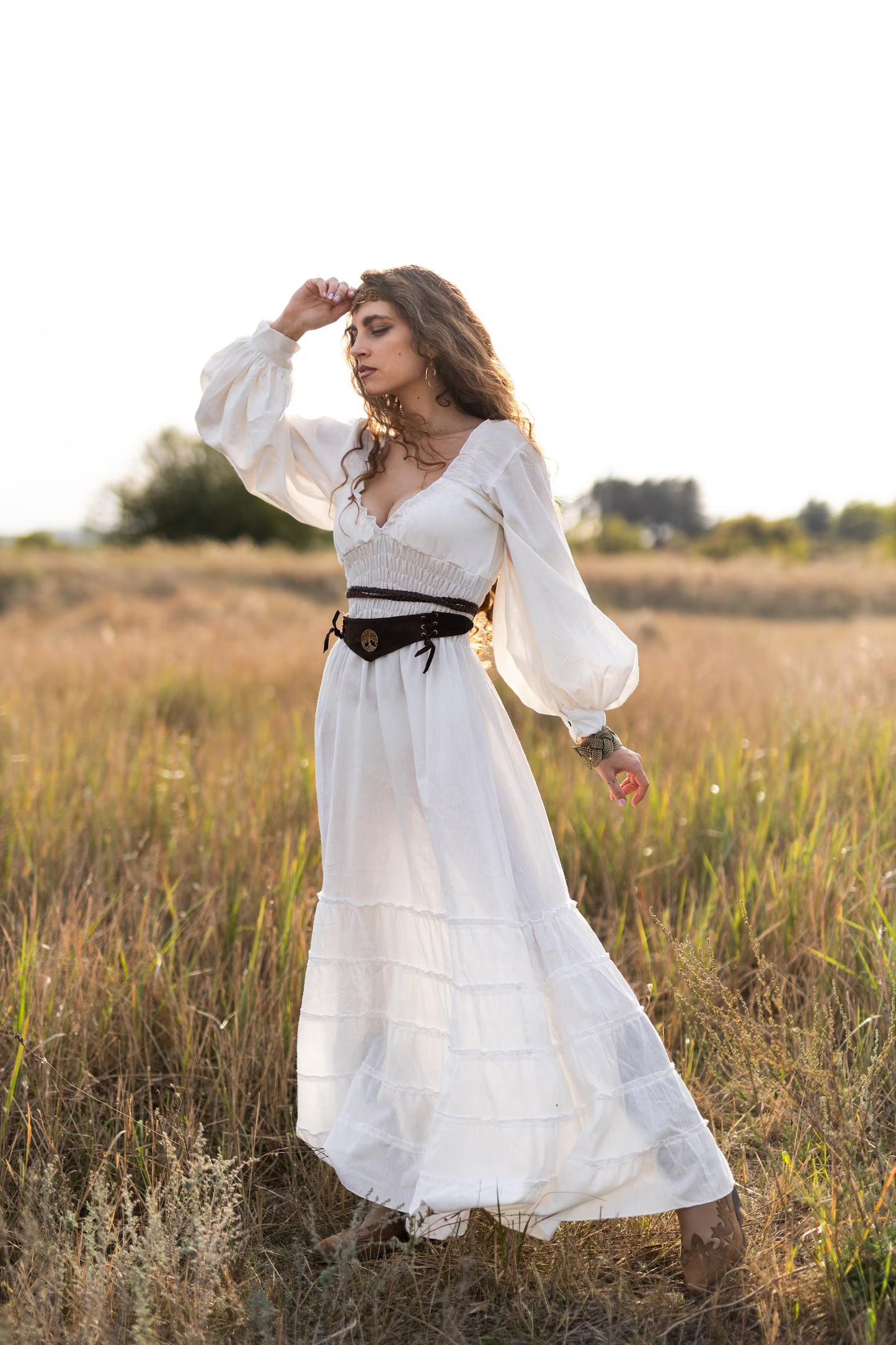 Long Off White Bohemian Dress with Ruffles- pikaru fashion - PIKARU FASHION