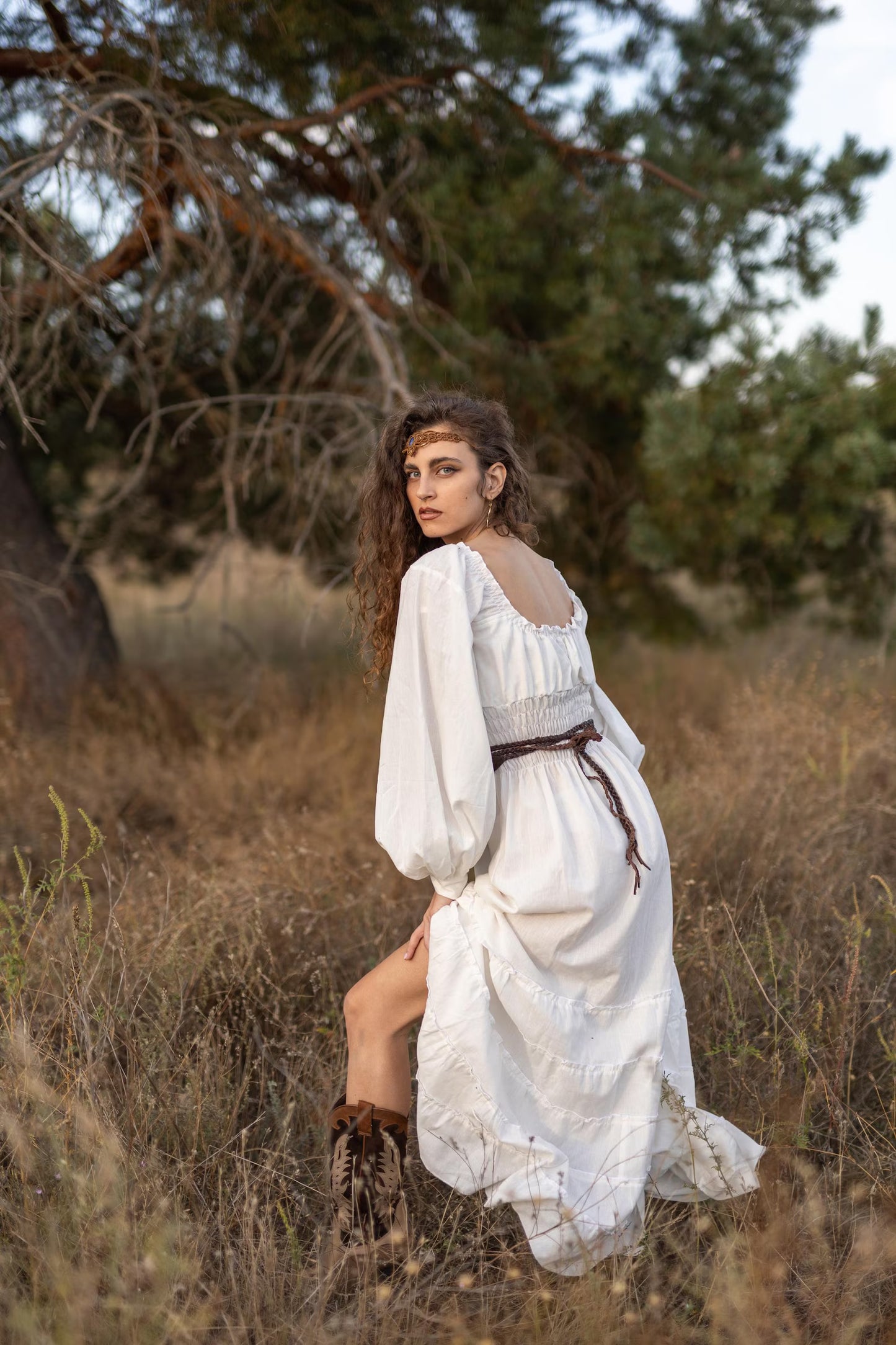 Long Off White Bohemian Dress with Ruffles- pikaru fashion - PIKARU FASHION