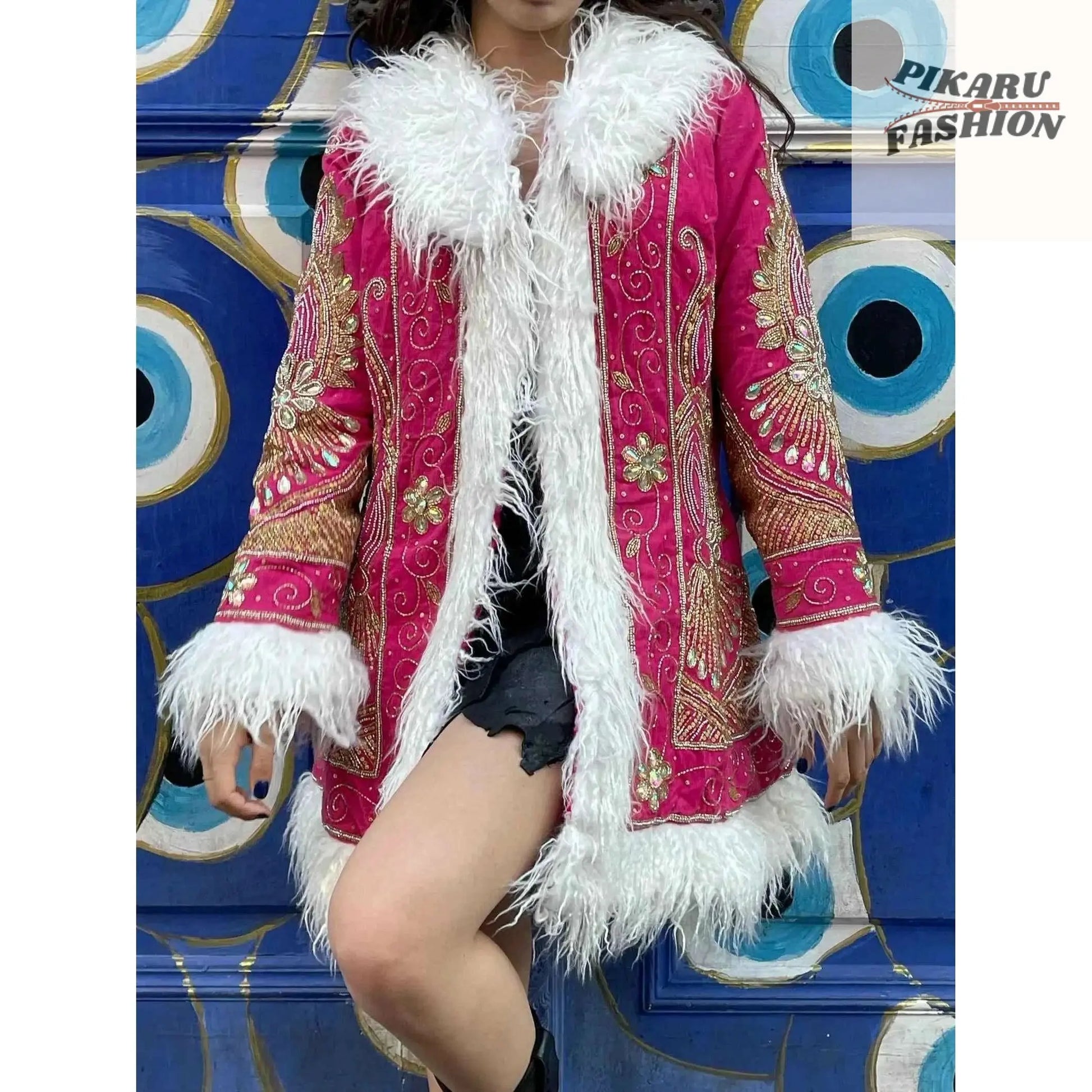 Hand Embroidered Velvet Sequin Coat - PIKARU FASHION