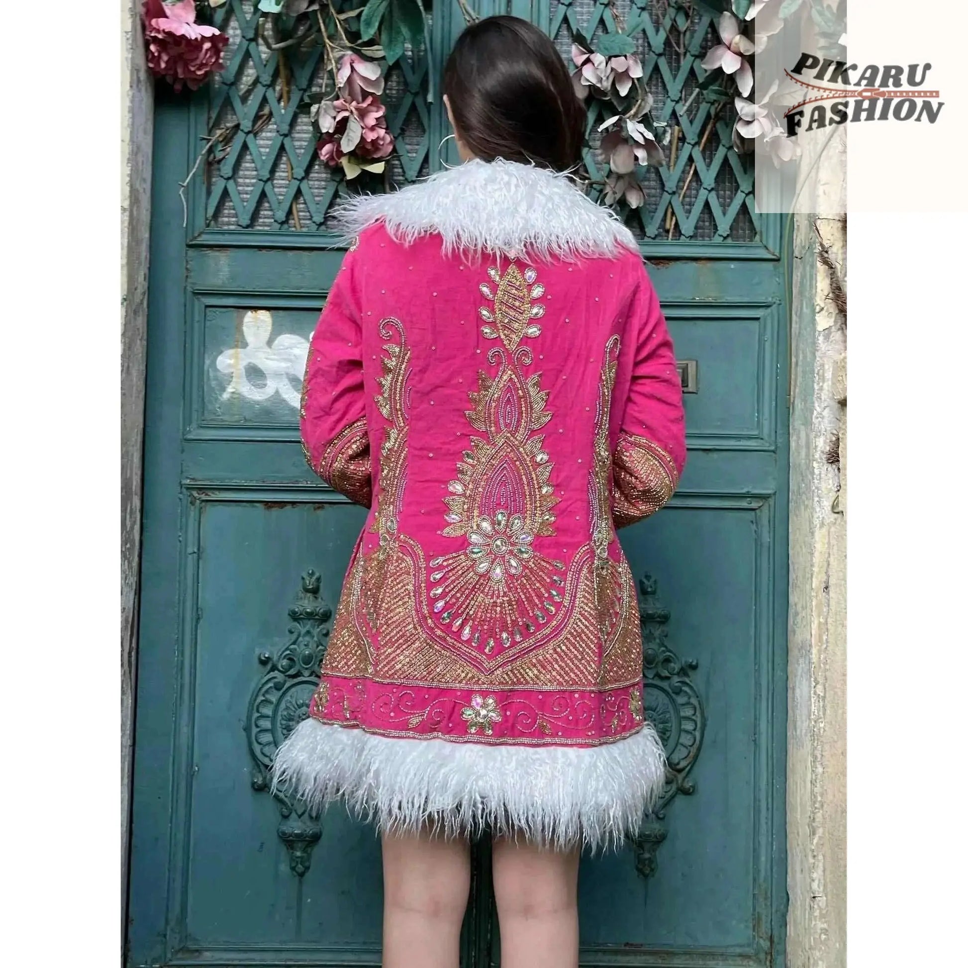 Hand Embroidered Velvet Sequin Coat - PIKARU FASHION