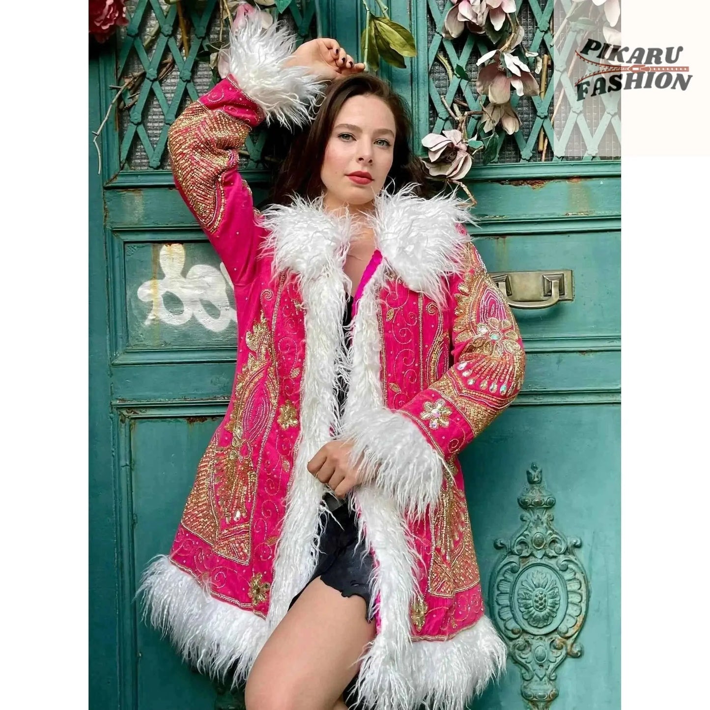 Hand Embroidered Velvet Sequin Coat - PIKARU FASHION