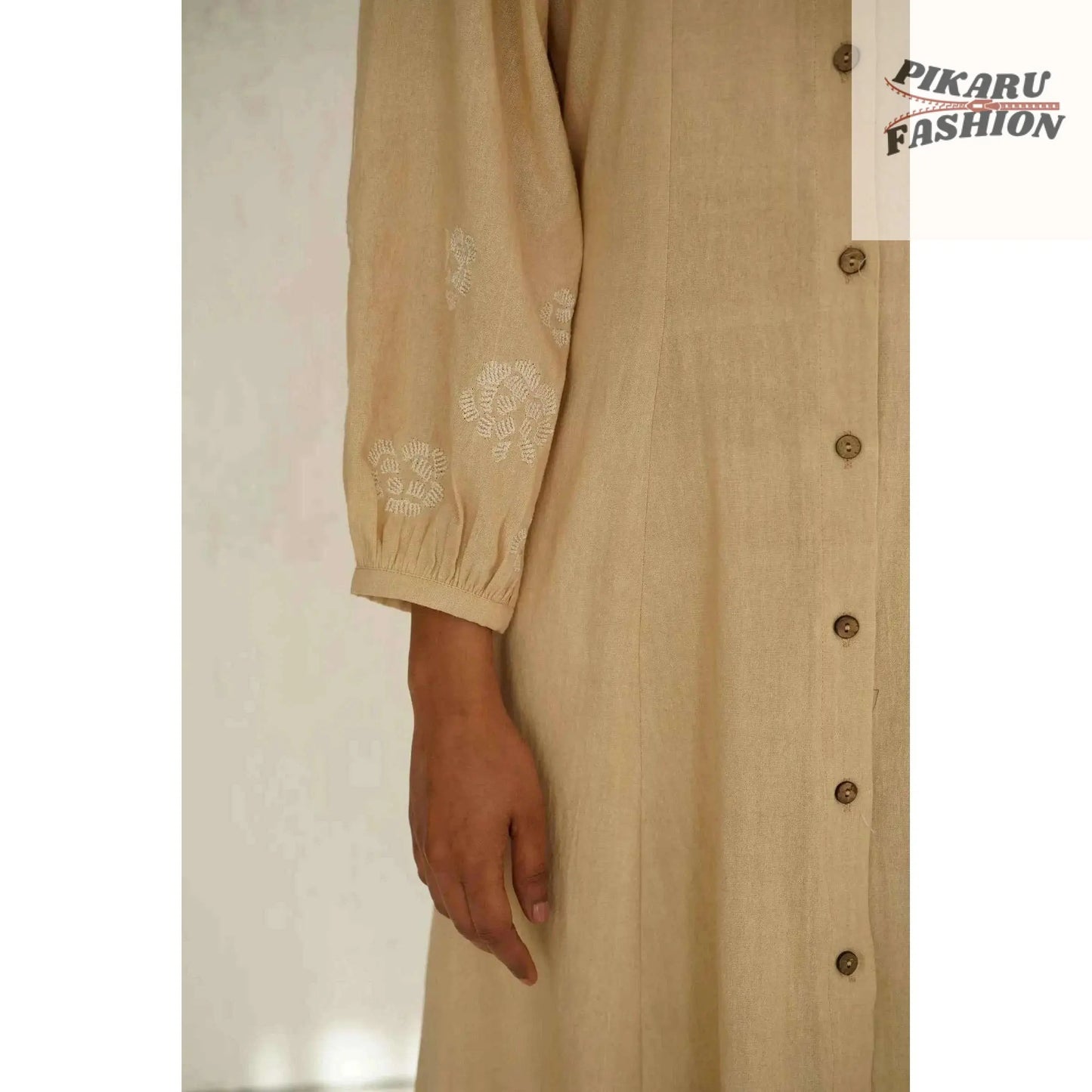 Soft Linen Maxi Dress with Button- pikaru fashion - PIKARU FASHION