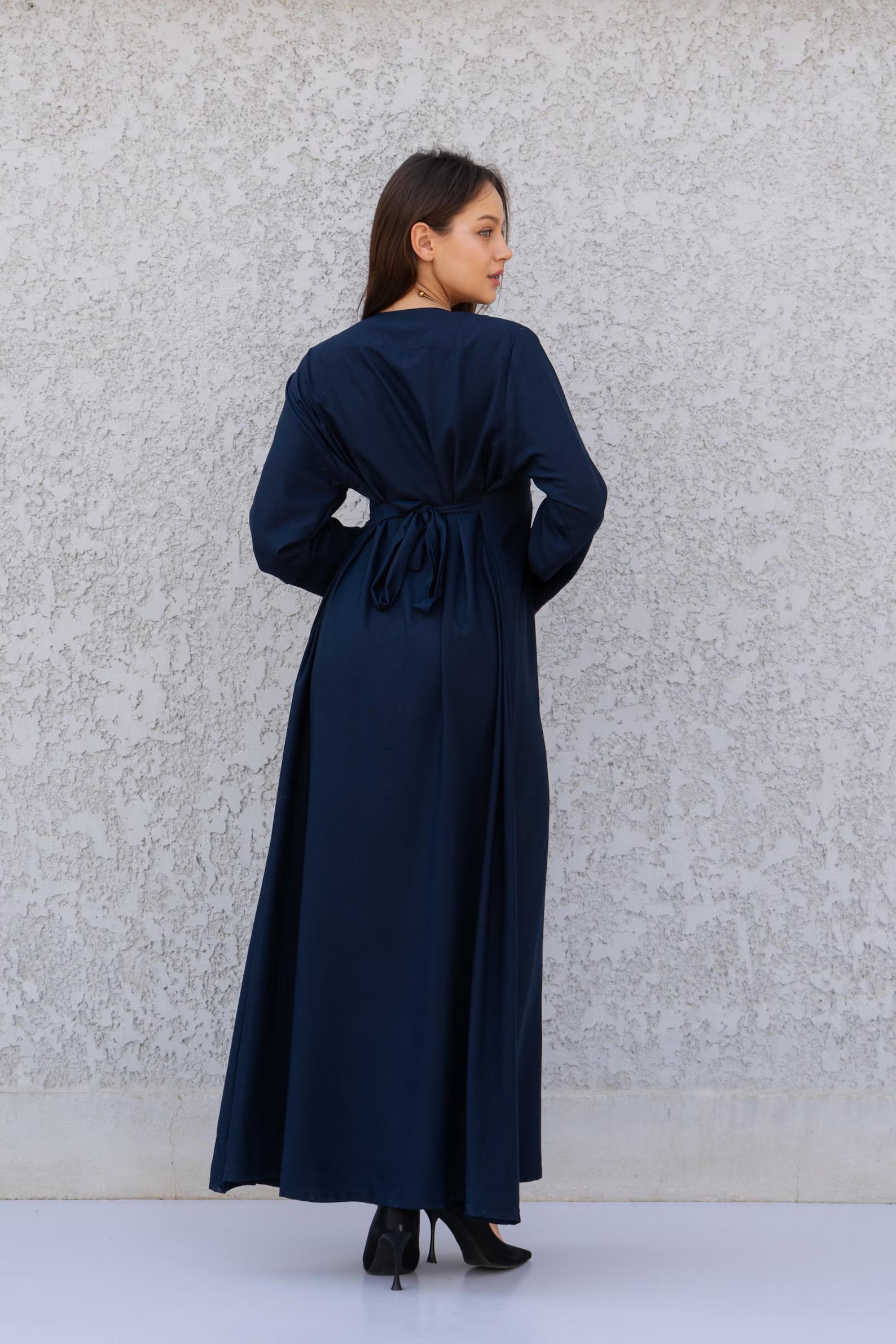 Navy Blue embroidered caftan dress, embroidered Cotton caftan, Chic embroidered caftan, Egyptian cotton caftans for women - PIKARU FASHION