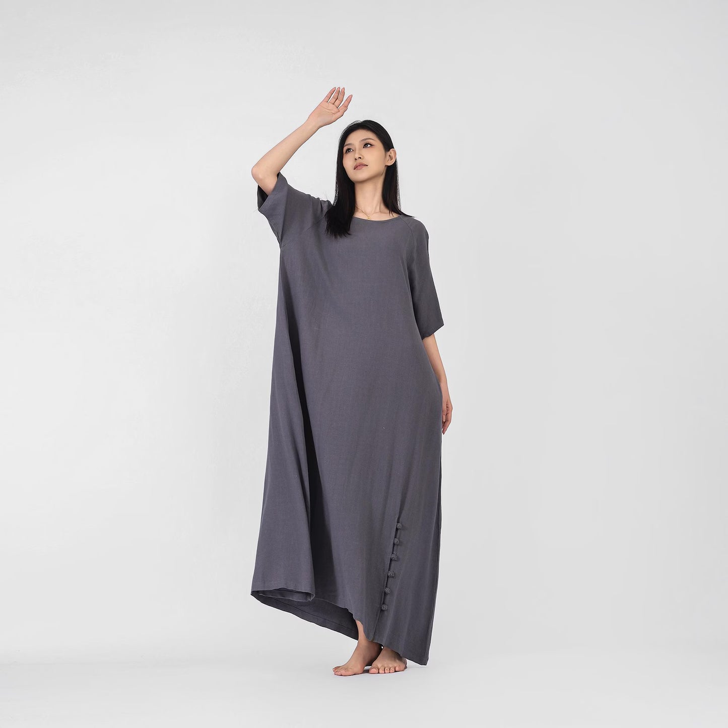 Cotton Linen Long Loose Dress - PIKARU FASHION