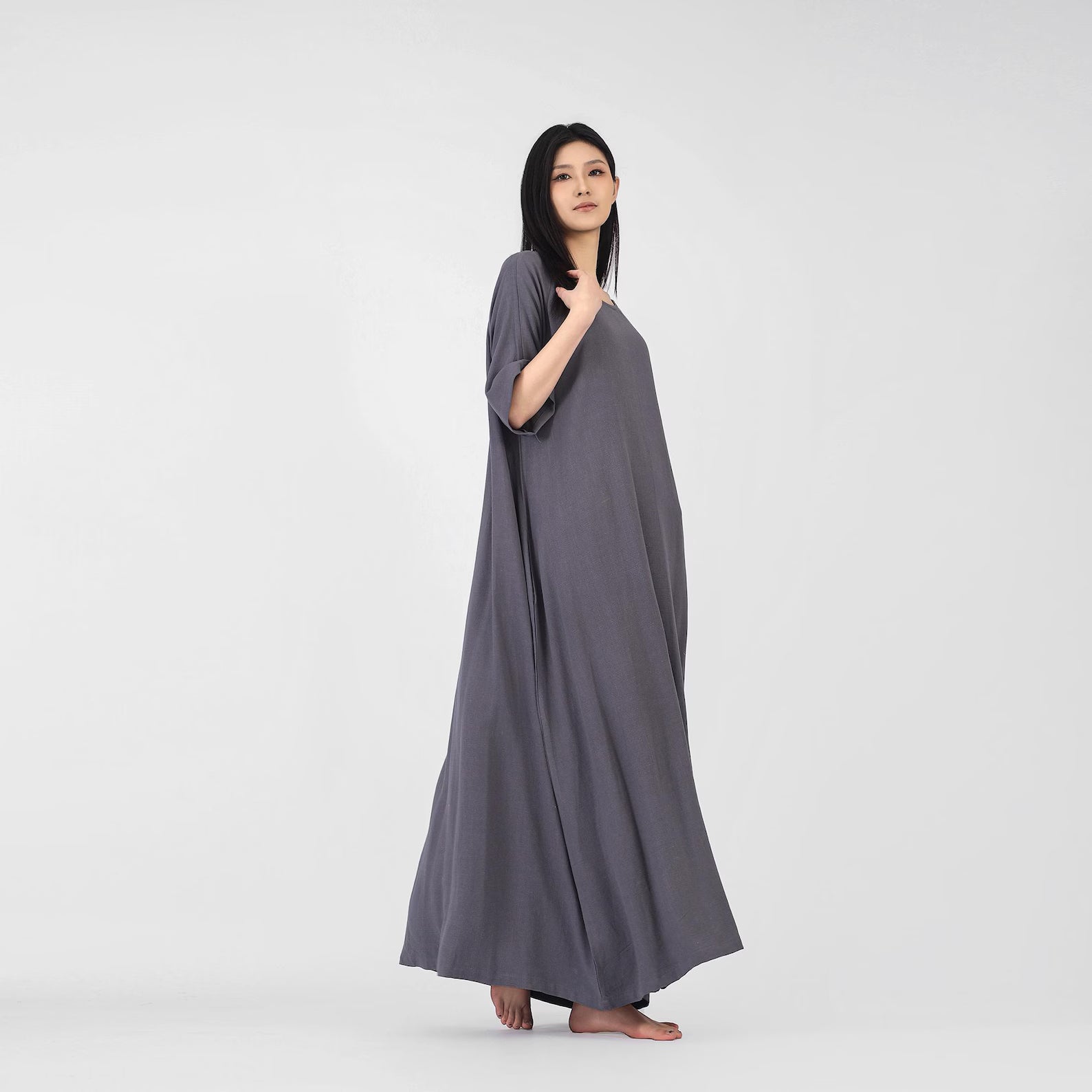 Cotton Linen Long Loose Dress - PIKARU FASHION