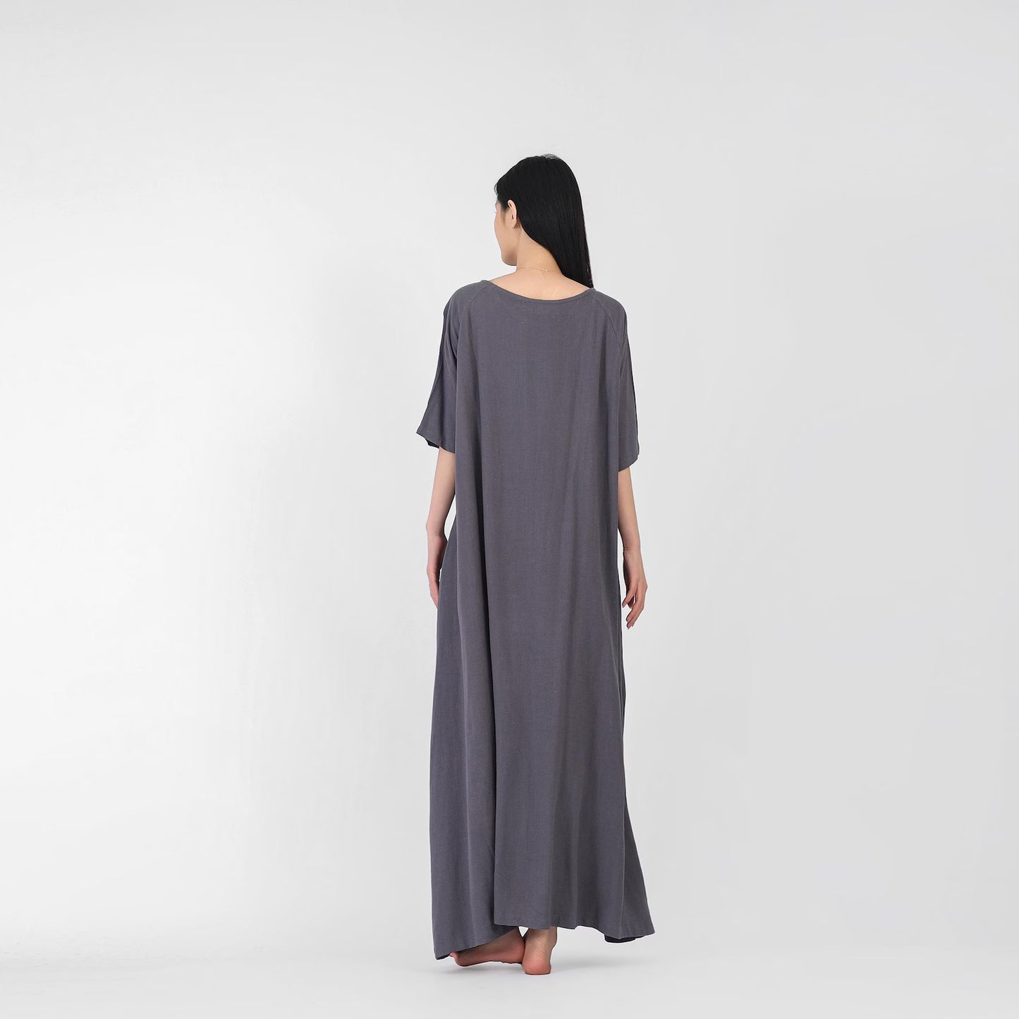 Cotton Linen Long Loose Dress - PIKARU FASHION