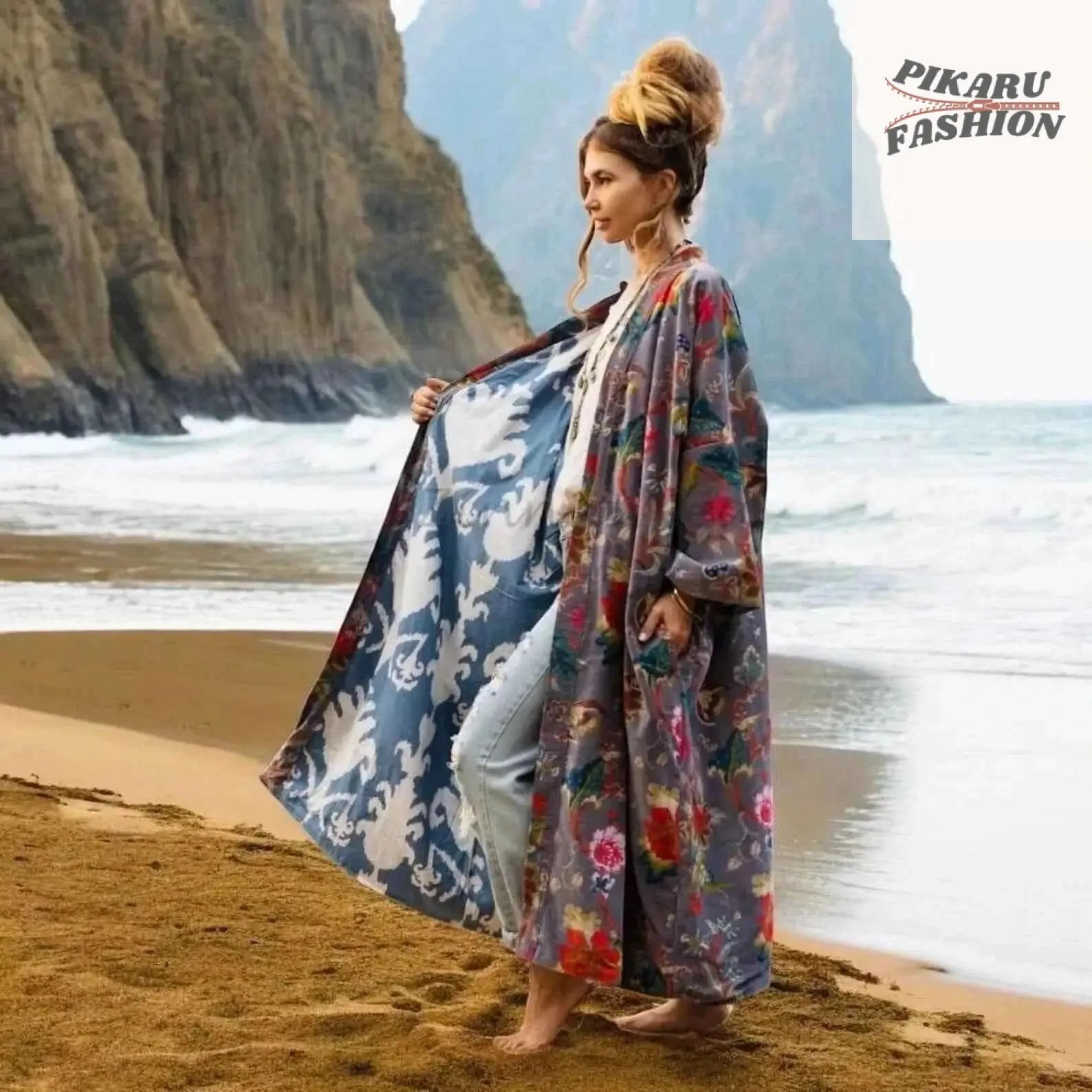 plus Size Velvet Kimono Duster - PIKARU FASHION