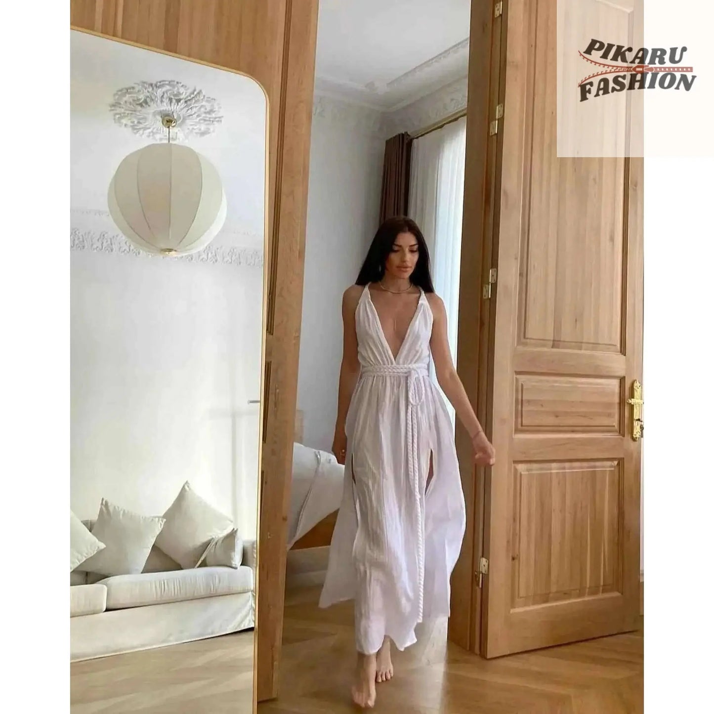 Linen Gauze Goddess Dress: Backless Boho Maxi Dress - PIKARU FASHION