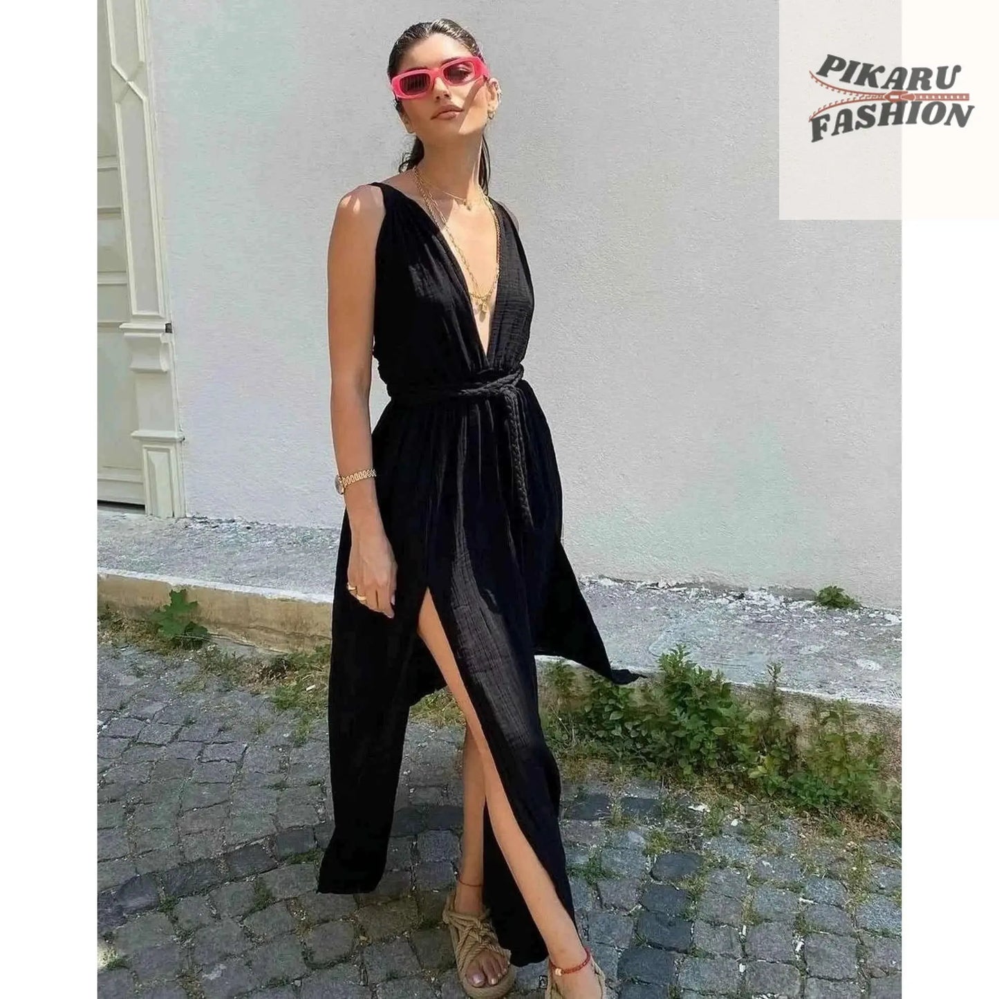 Linen Gauze Goddess Dress: Backless Boho Maxi Dress - PIKARU FASHION