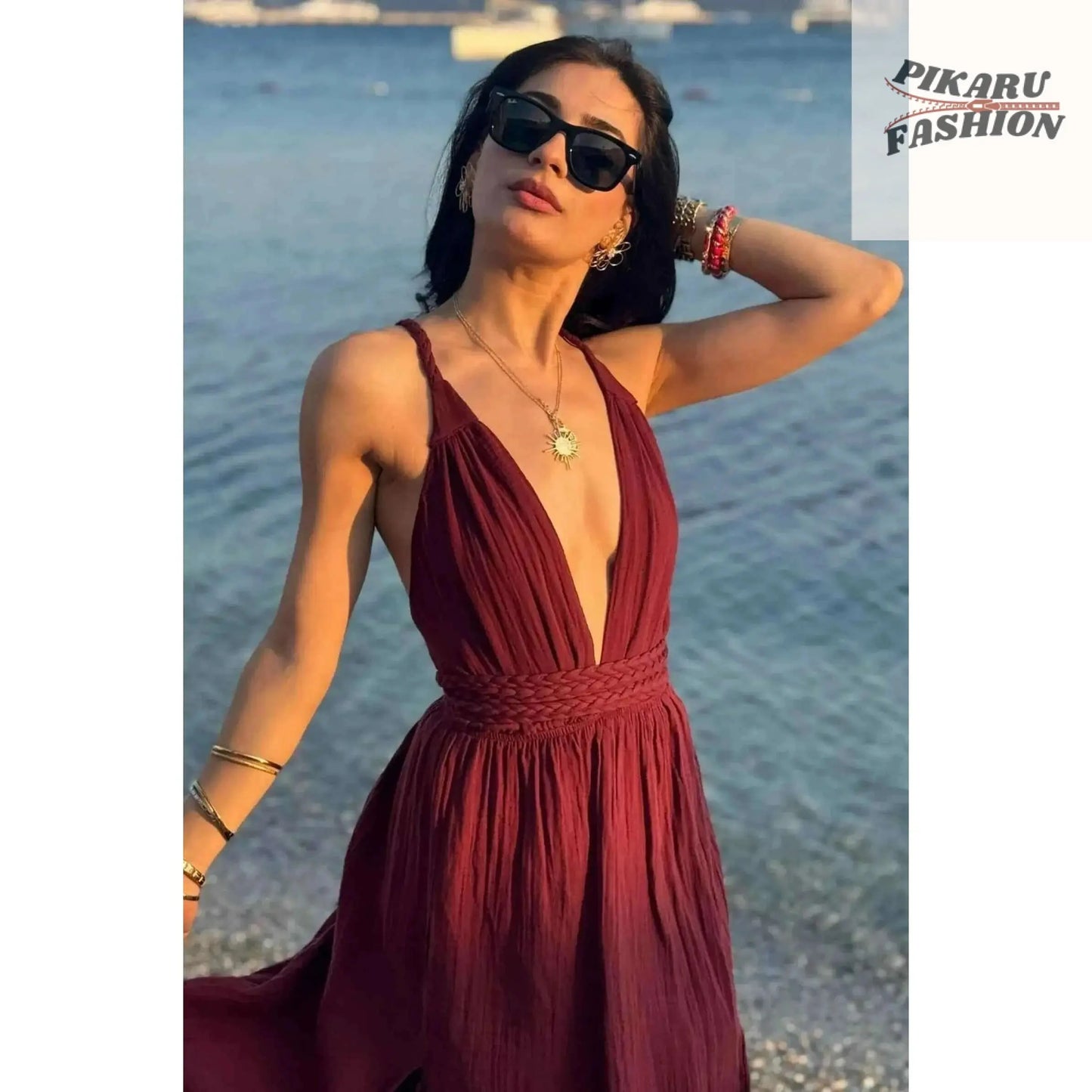 Linen Gauze Goddess Dress: Backless Boho Maxi Dress - PIKARU FASHION