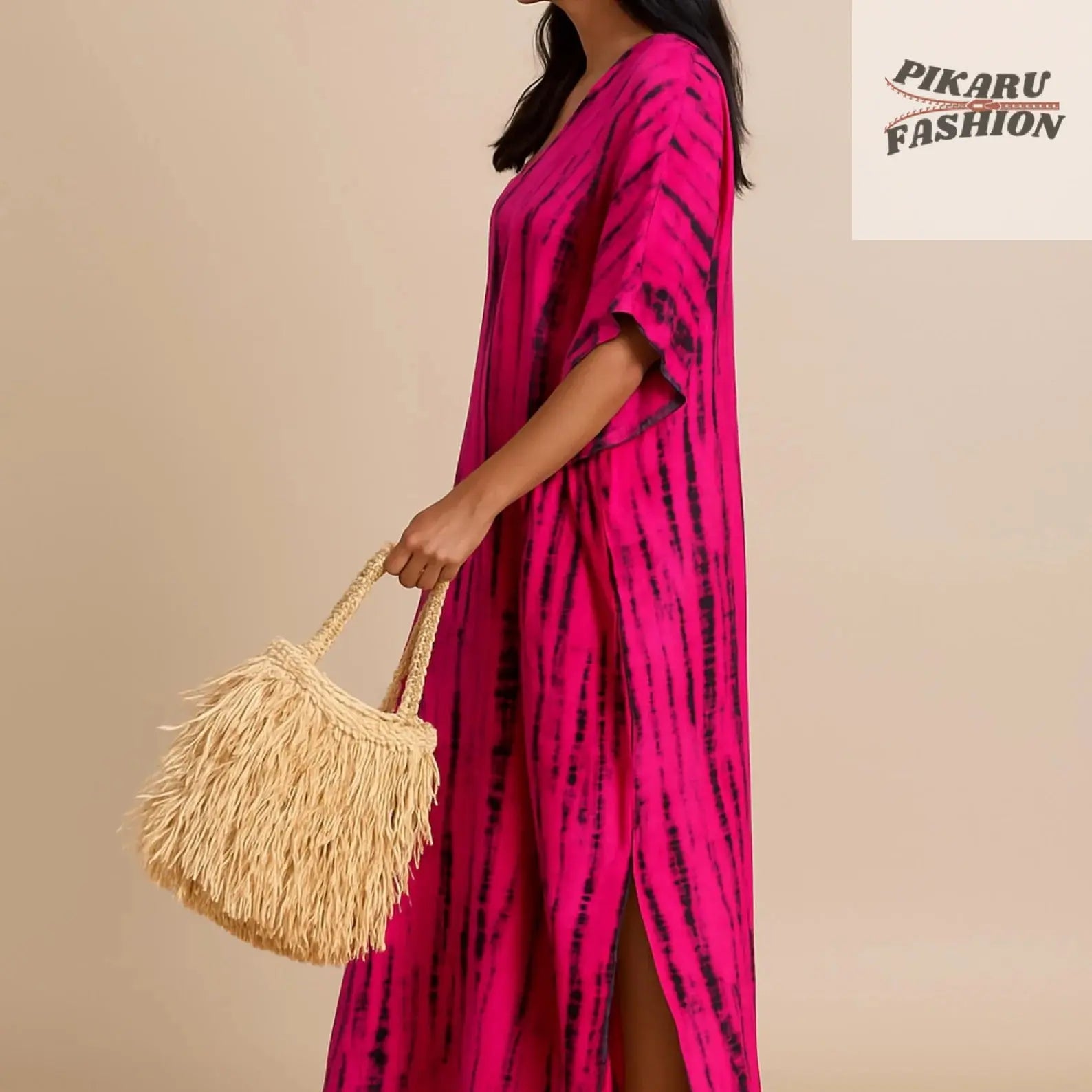 Pink Boho Tie-Dye Maxi Dress on model – side view