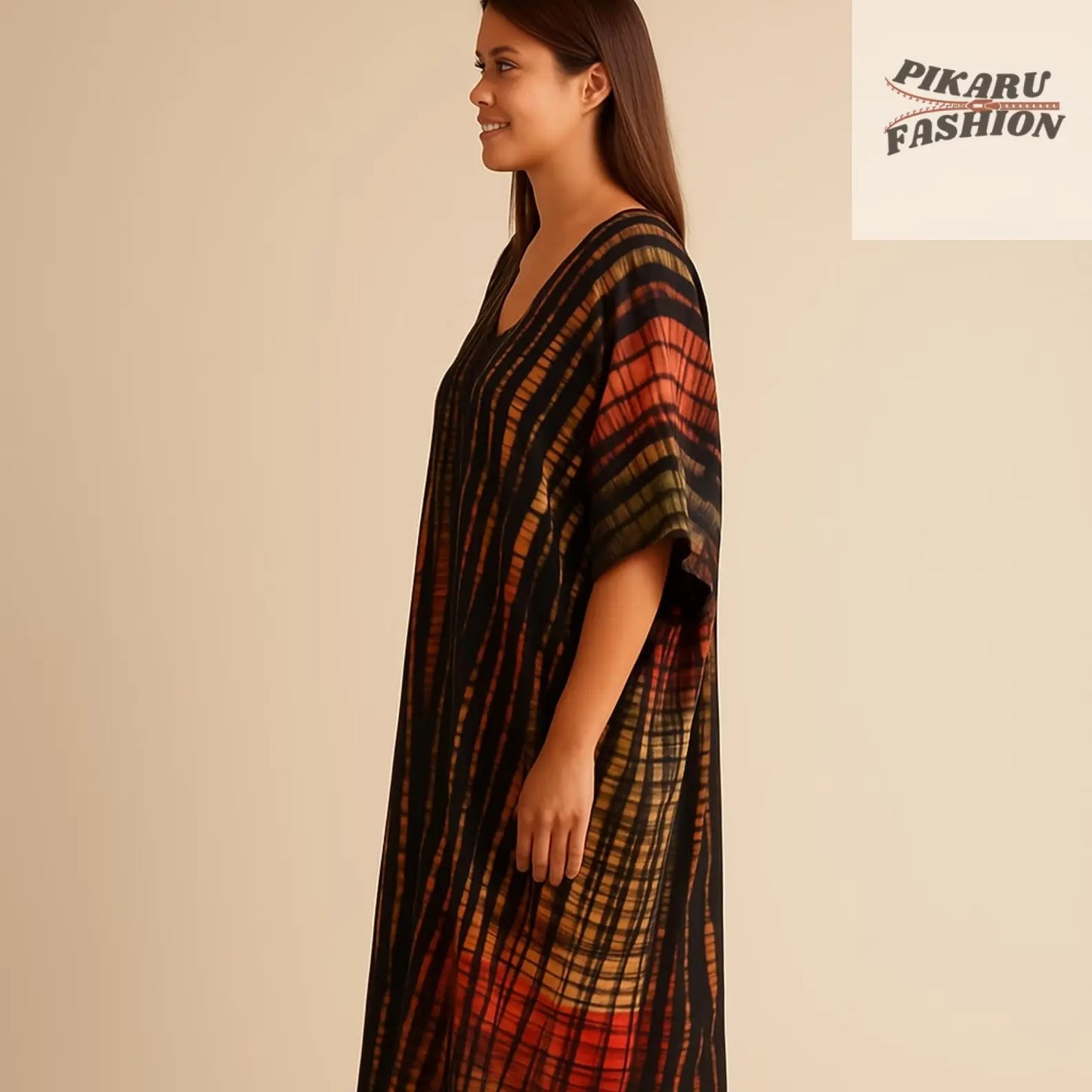 Black and orange Boho Tie-Dye Maxi Dress on model – side view