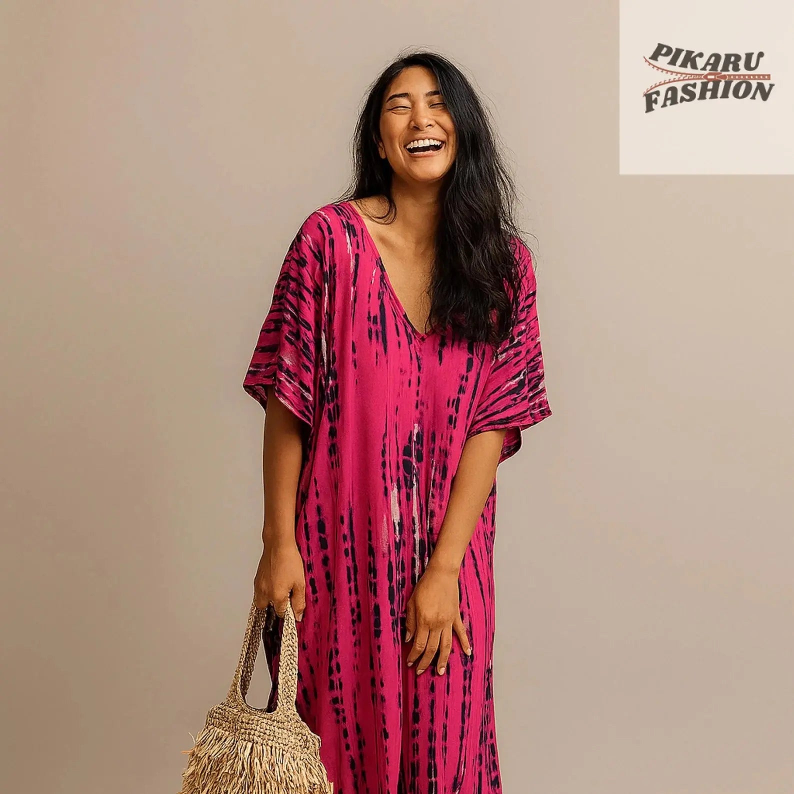 Pink tie-dye Boho Tie-Dye Maxi Dress on model – front view