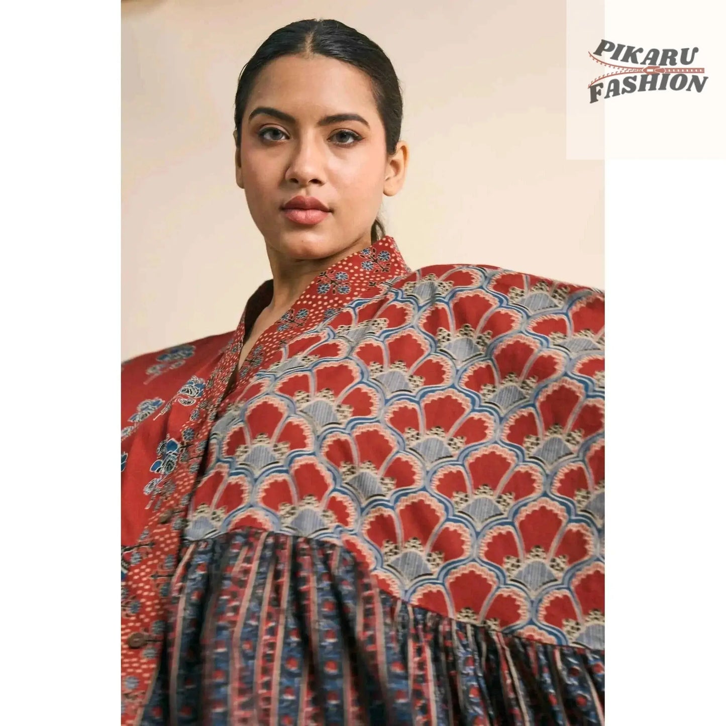 Patchwork Hand-Block Printed Cotton Kaftan Dress - PIKARU FASHION