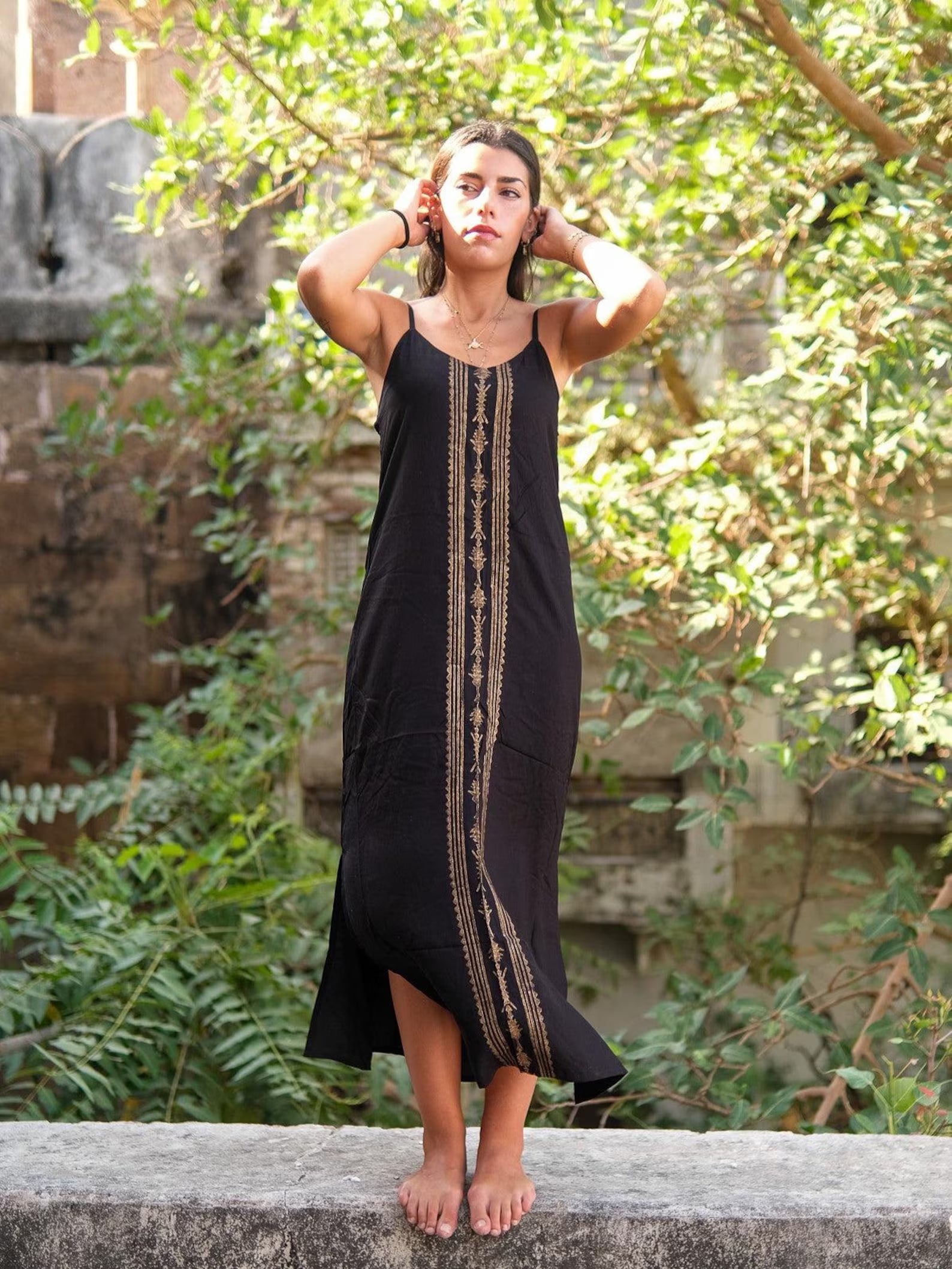 Boho Sleeveless Summer Dress with Handblock Print - PIKARU FASHION