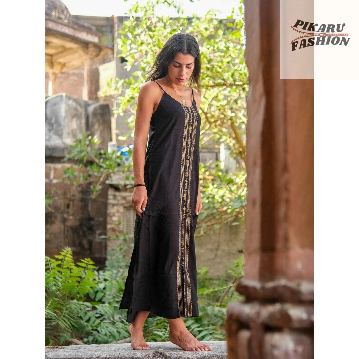 Boho Sleeveless Summer Dress with Handblock Print - PIKARU FASHION