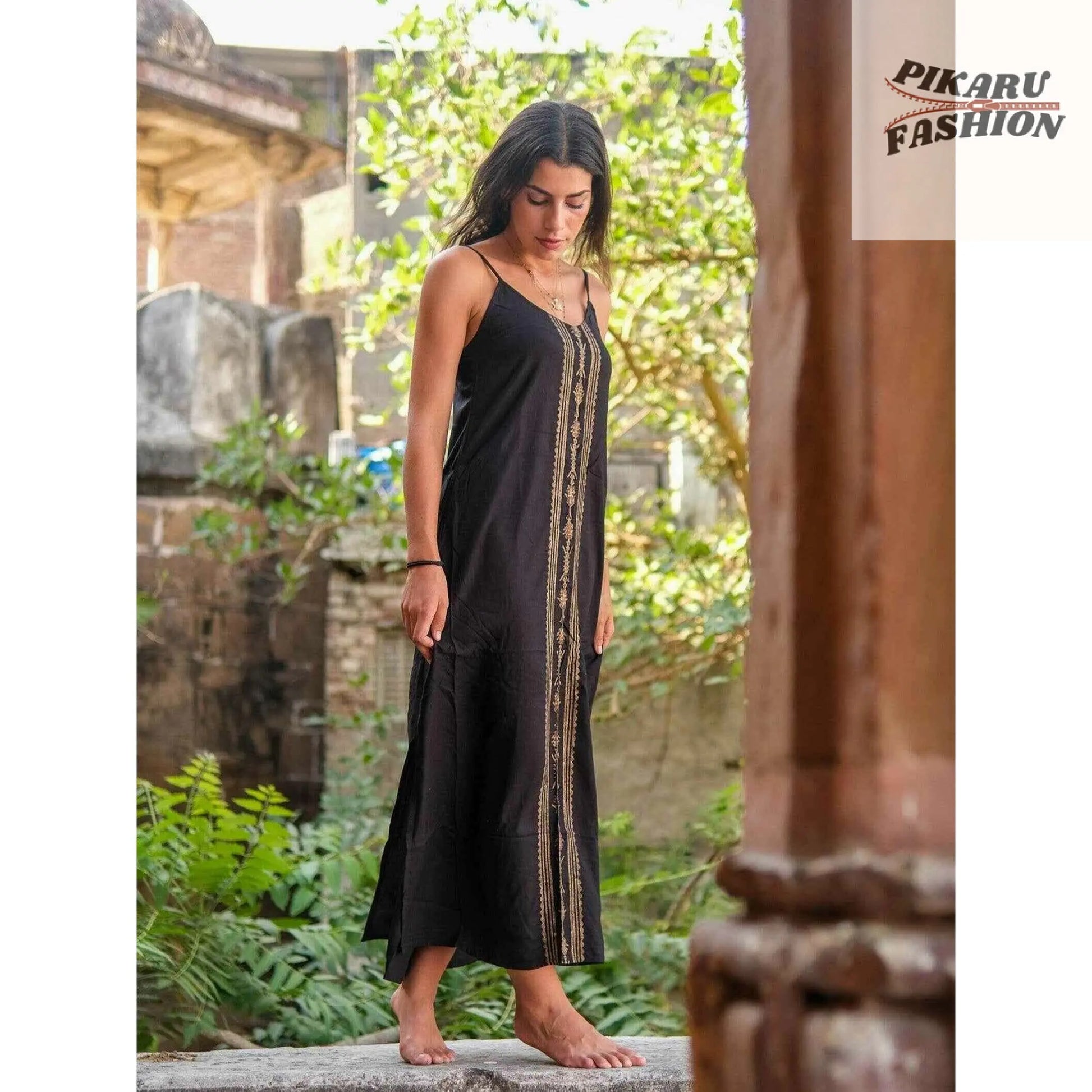 Boho Sleeveless Summer Dress with Handblock Print - PIKARU FASHION