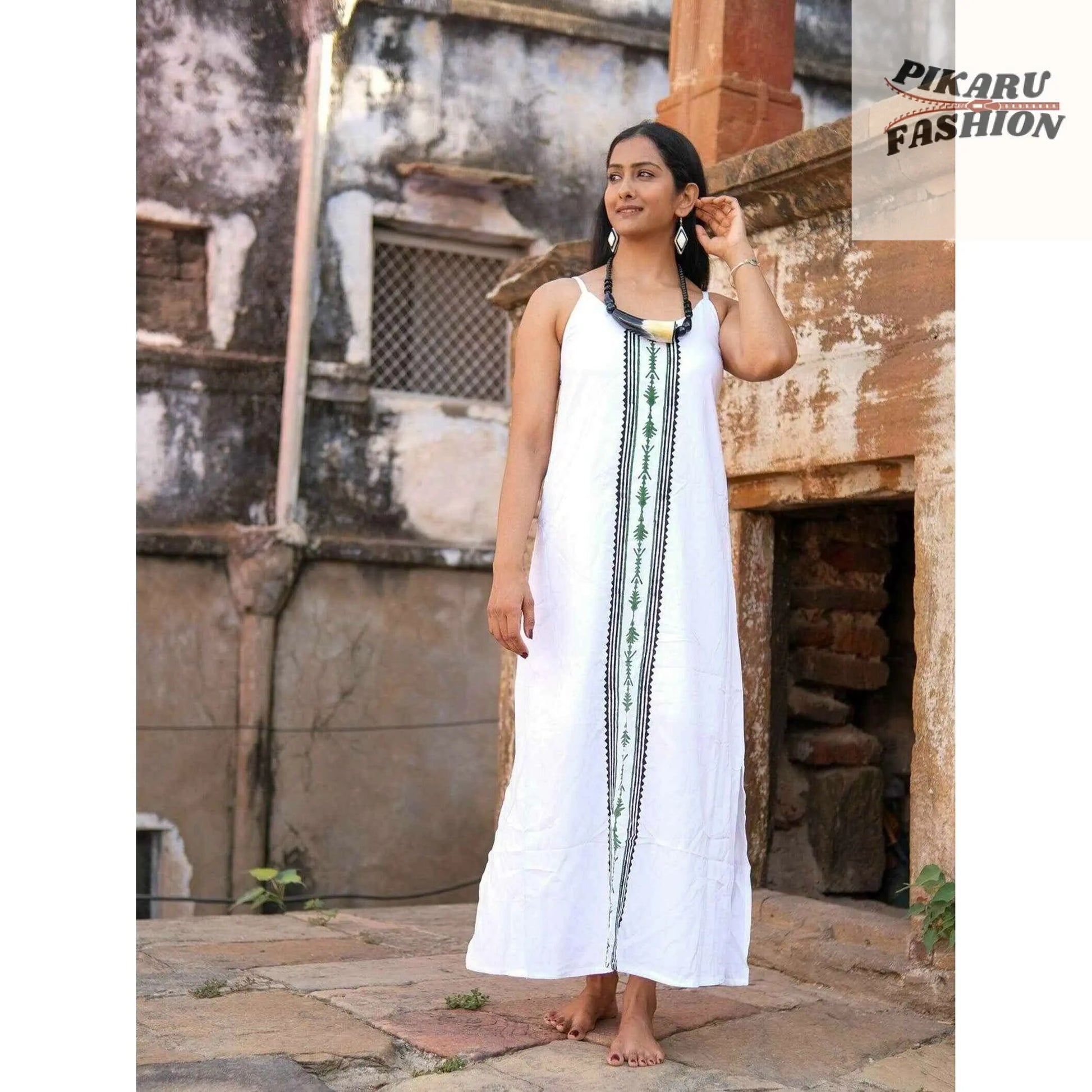 Boho Sleeveless Summer Dress with Handblock Print - PIKARU FASHION