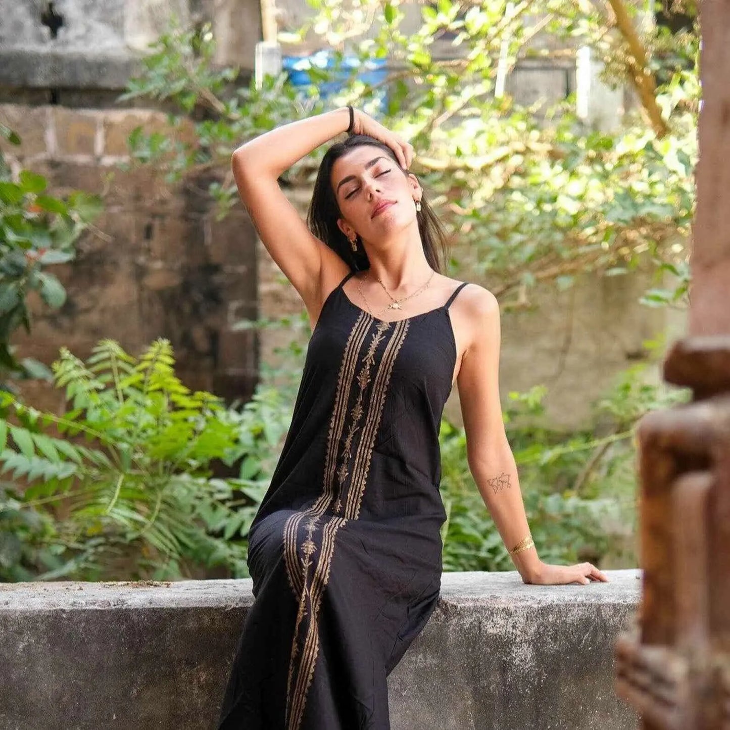 Boho Sleeveless Summer Dress with Handblock Print - PIKARU FASHION