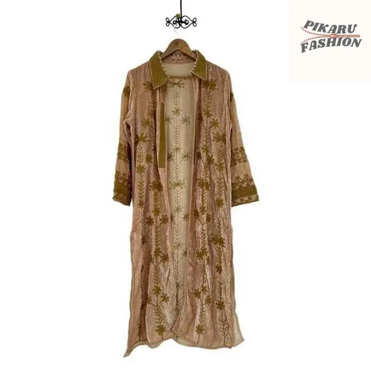 valvet Embroidered Long Kaftan - PIKARU FASHION