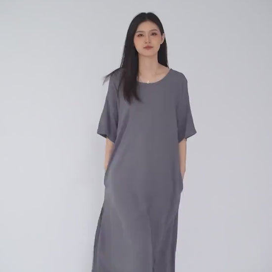 Cotton Linen Long Loose Dress - PIKARU FASHION