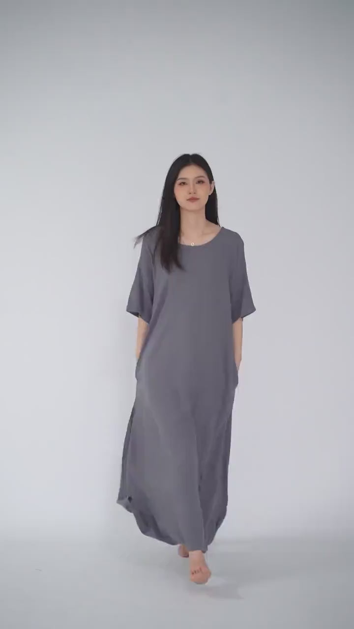 Cotton Linen Long Loose Dress - PIKARU FASHION