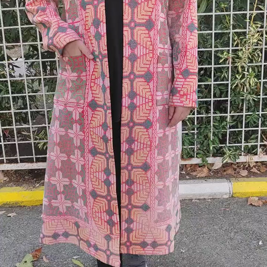 Bohemian Geometric Woven Long Coat - PIKARU FASHION