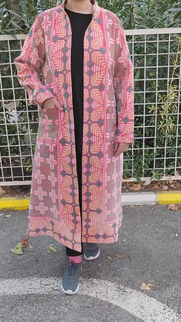 Bohemian Geometric Woven Long Coat - PIKARU FASHION