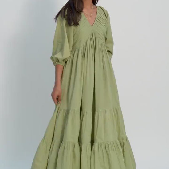 Organic Cotton Pleated Maxi Dress - PIKARU FASHION