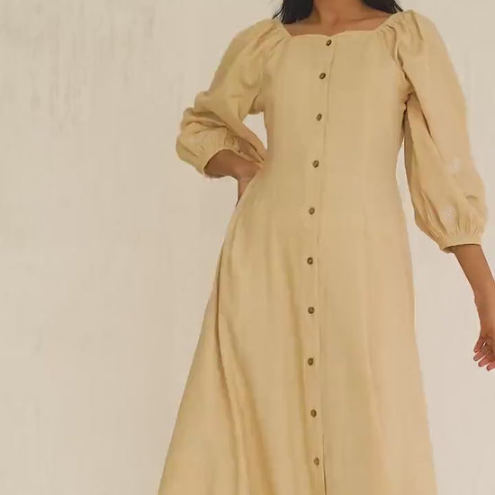 Soft Linen Maxi Dress with Button- pikaru fashion - PIKARU FASHION