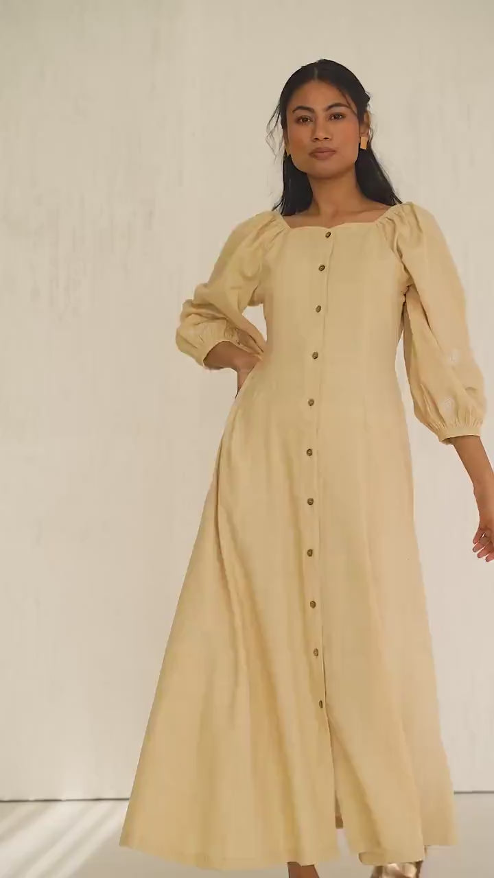 Soft Linen Maxi Dress with Button- pikaru fashion - PIKARU FASHION