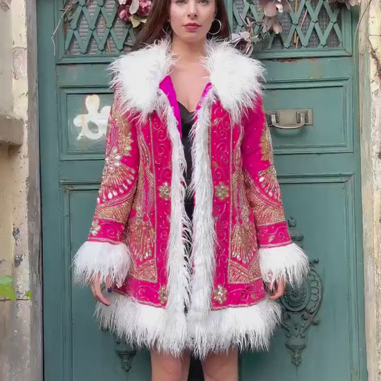 Hand Embroidered Velvet Sequin Coat - PIKARU FASHION