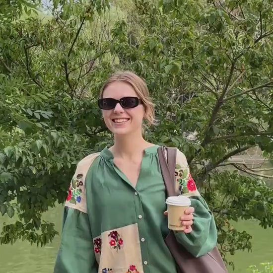 Linen Blouse Floral Embroidery / PIKARU FASHION - PIKARU FASHION