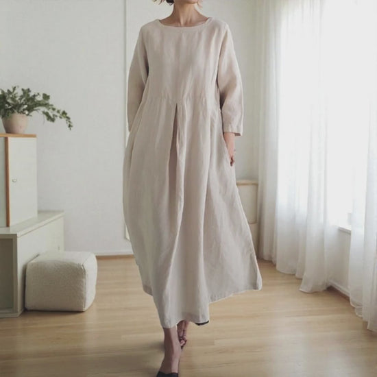 Loose Fit Linen Maxi Dress with Pockets - PIKARU FASHION