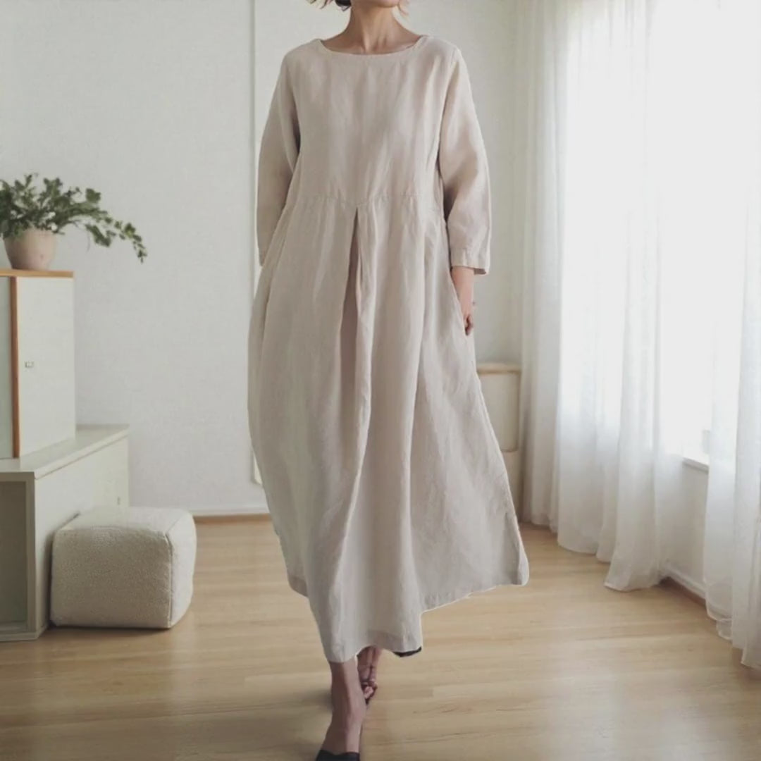 Loose Fit Linen Maxi Dress with Pockets - PIKARU FASHION