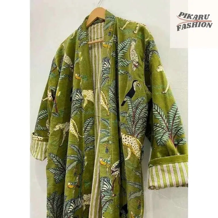 valvet Embroidered Long Kaftan - PIKARU FASHION