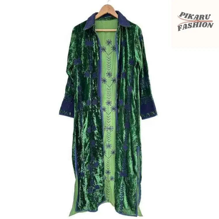 valvet Embroidered Long Kaftan - PIKARU FASHION
